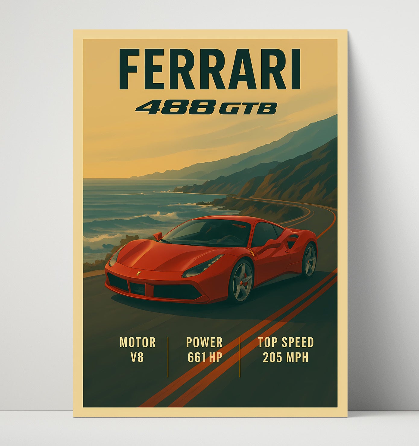 Ferrari 488 GTB Turbocharged V8 Side Scoop Vintage 16x20 Unframed Print automotive wall art print – Automotive Wall Art decor