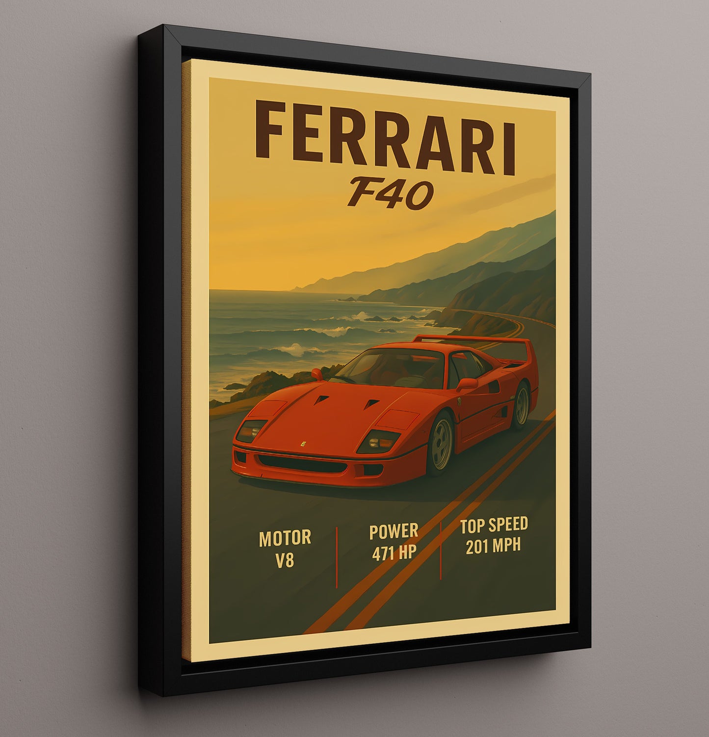Ferrari F40 Twin Turbo Rear Wing Vintage 16x20 Framed Canvas automotive wall art print – Automotive Wall Art decor