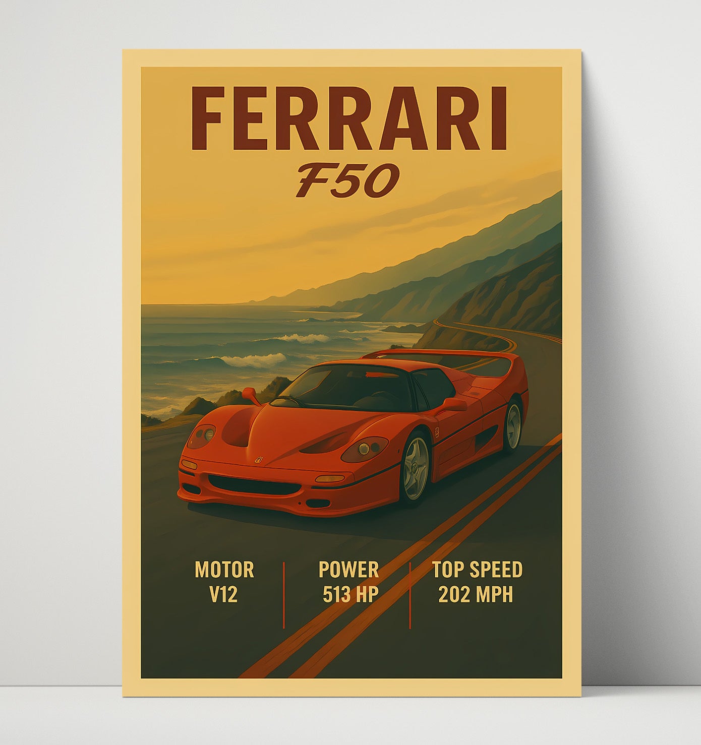 Ferrari F50 Open Top V12 Road Car Vintage 16x20 Unframed Print automotive wall art print – Automotive Wall Art decor