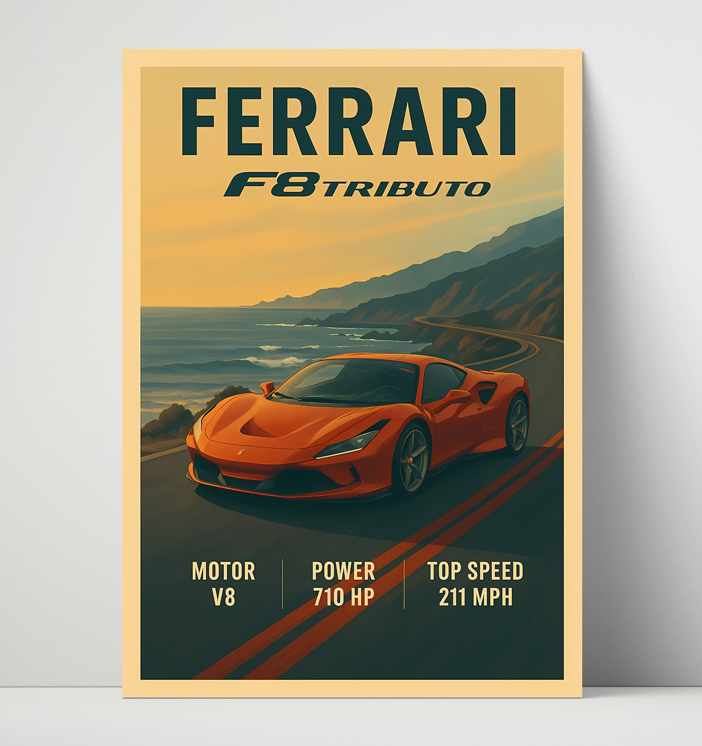 Ferrari F8 Tributo Modern Twin Turbo Aero Vintage 16x20 Unframed Print automotive wall art print – Automotive Wall Art decor