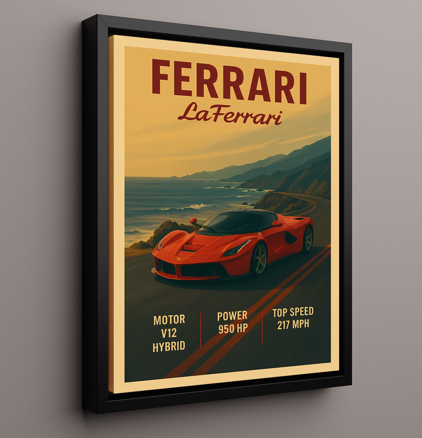 Ferrari LaFerrari Hybrid Hypercar Flagship Vintage 16x20 Framed Canvas automotive wall art print – Automotive Wall Art decor