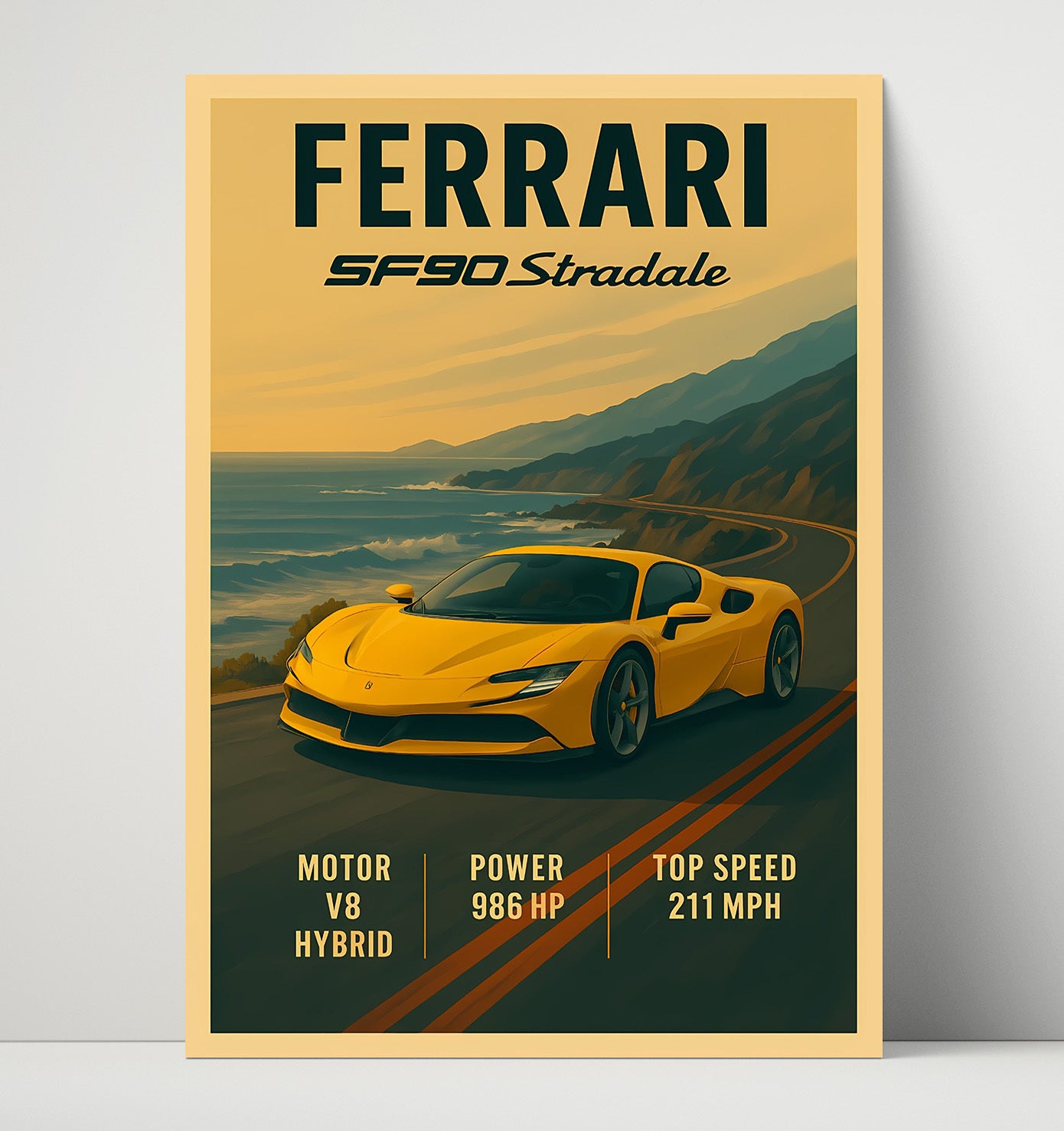 Ferrari SF90 Stradale Hybrid AWD Performance Vintage 16x20 Unframed Print automotive wall art print – Automotive Wall Art decor