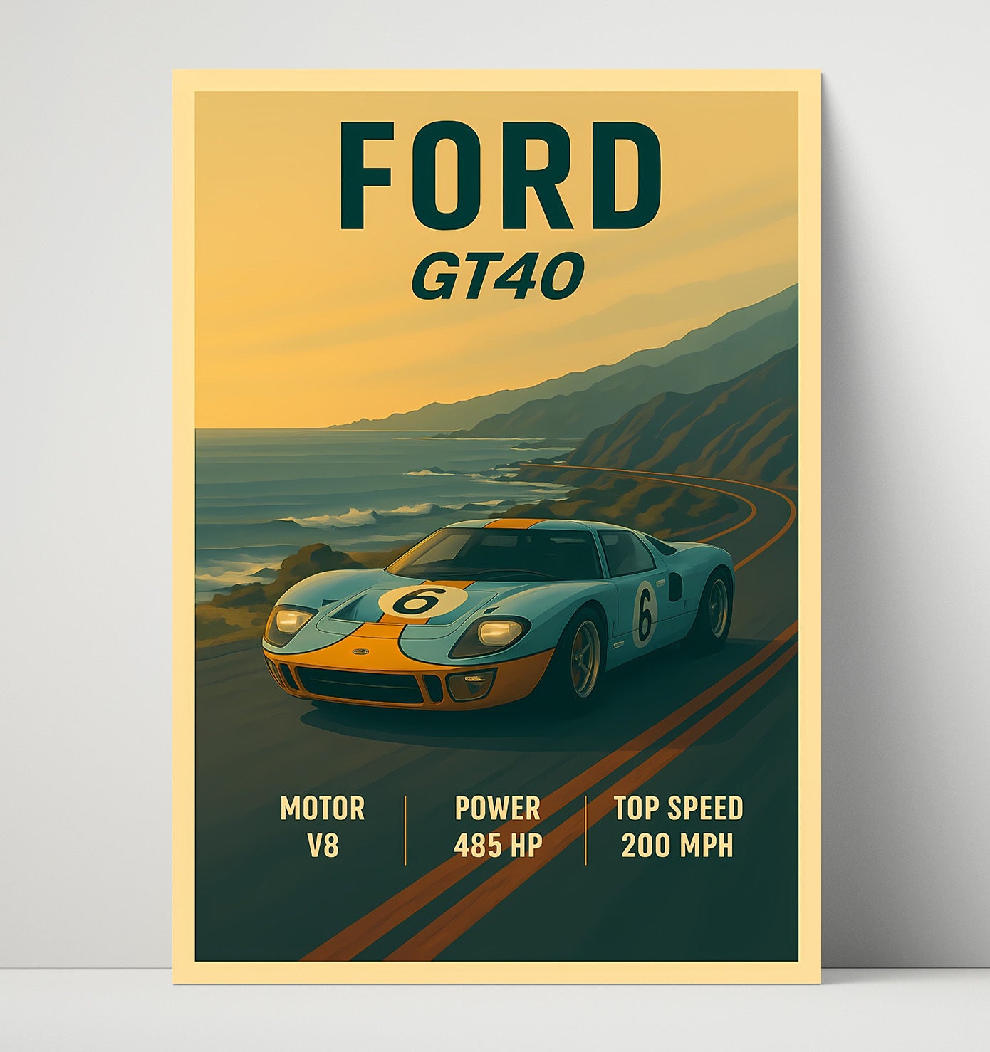 Ford GT40 Gulf Racing Livery Vintage 16x20 Unframed Print automotive wall art print – Automotive Wall Art decor