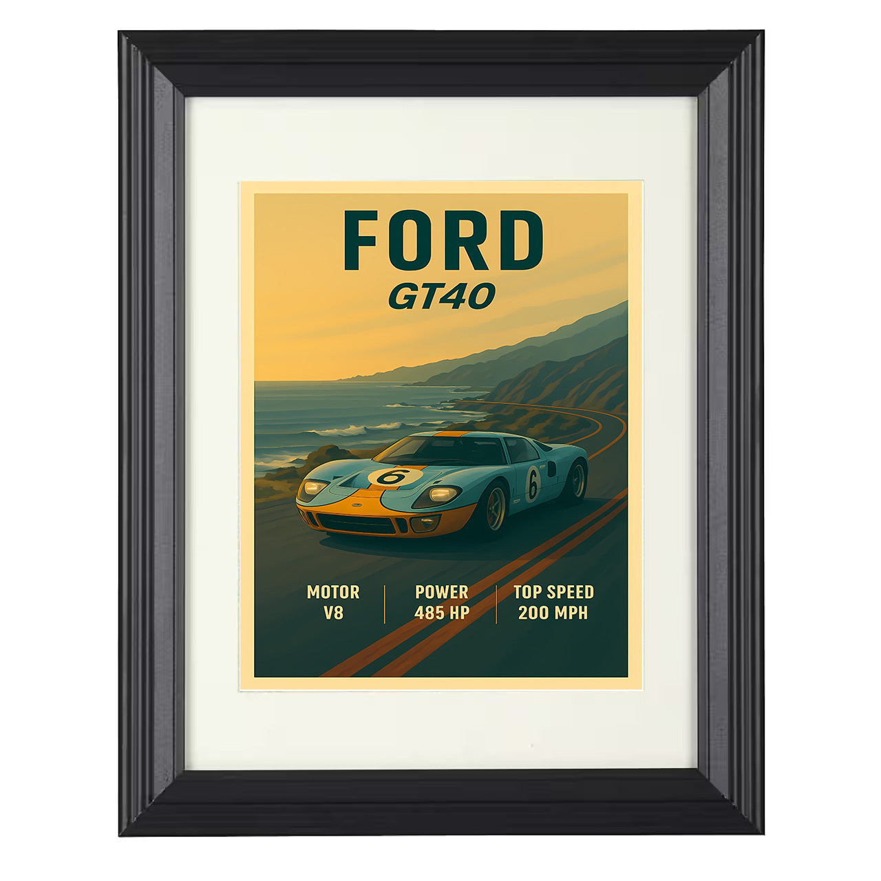 Ford GT40 - Gulf Racing Livery 8x10 black framed car print