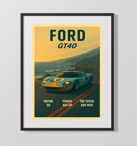 Ford GT40 Gulf Racing Livery Vintage Wall Art 16x20 Gallery Framed Artwork wall art print – automotive decor