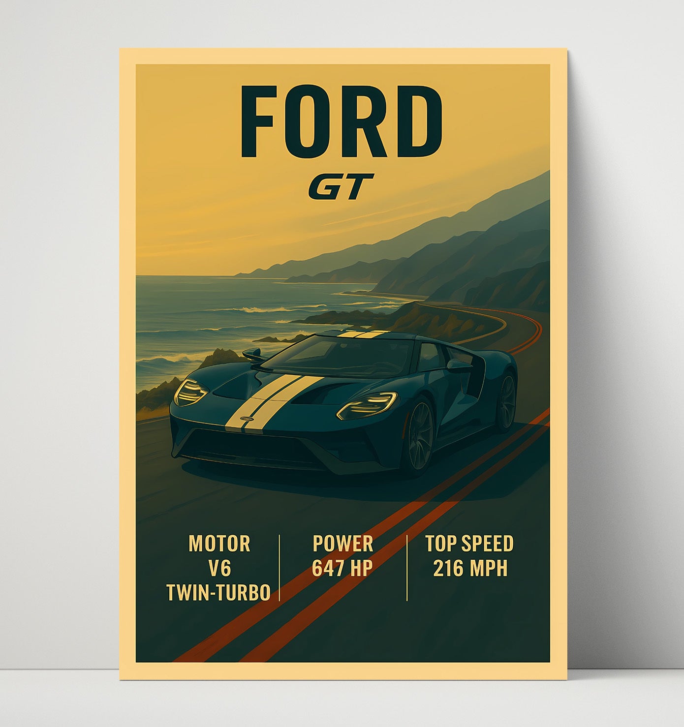 Ford GT Modern Twin Turbo Supercar Vintage 16x20 Unframed Print automotive wall art print – Automotive Wall Art decor