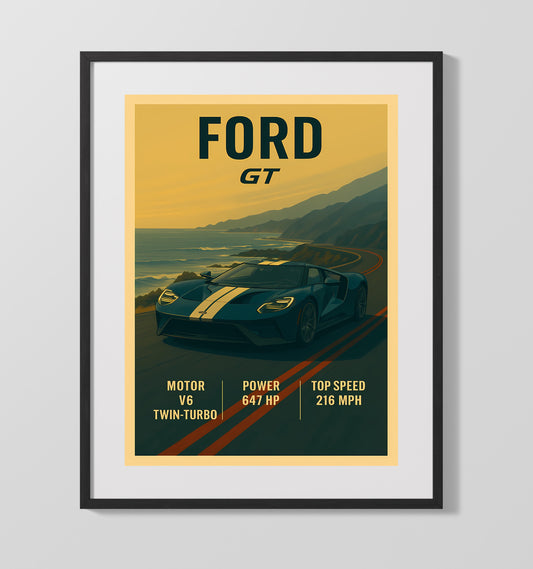 Ford GT Modern Twin Turbo Supercar Vintage Wall Art 16x20 Gallery Framed Artwork wall art print – automotive decor
