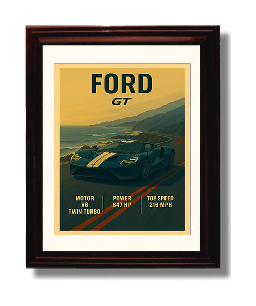 Ford GT Modern Twin Turbo Supercar Vintage 8x10 Beveled Frame automotive wall art print – Automotive Wall Art decor