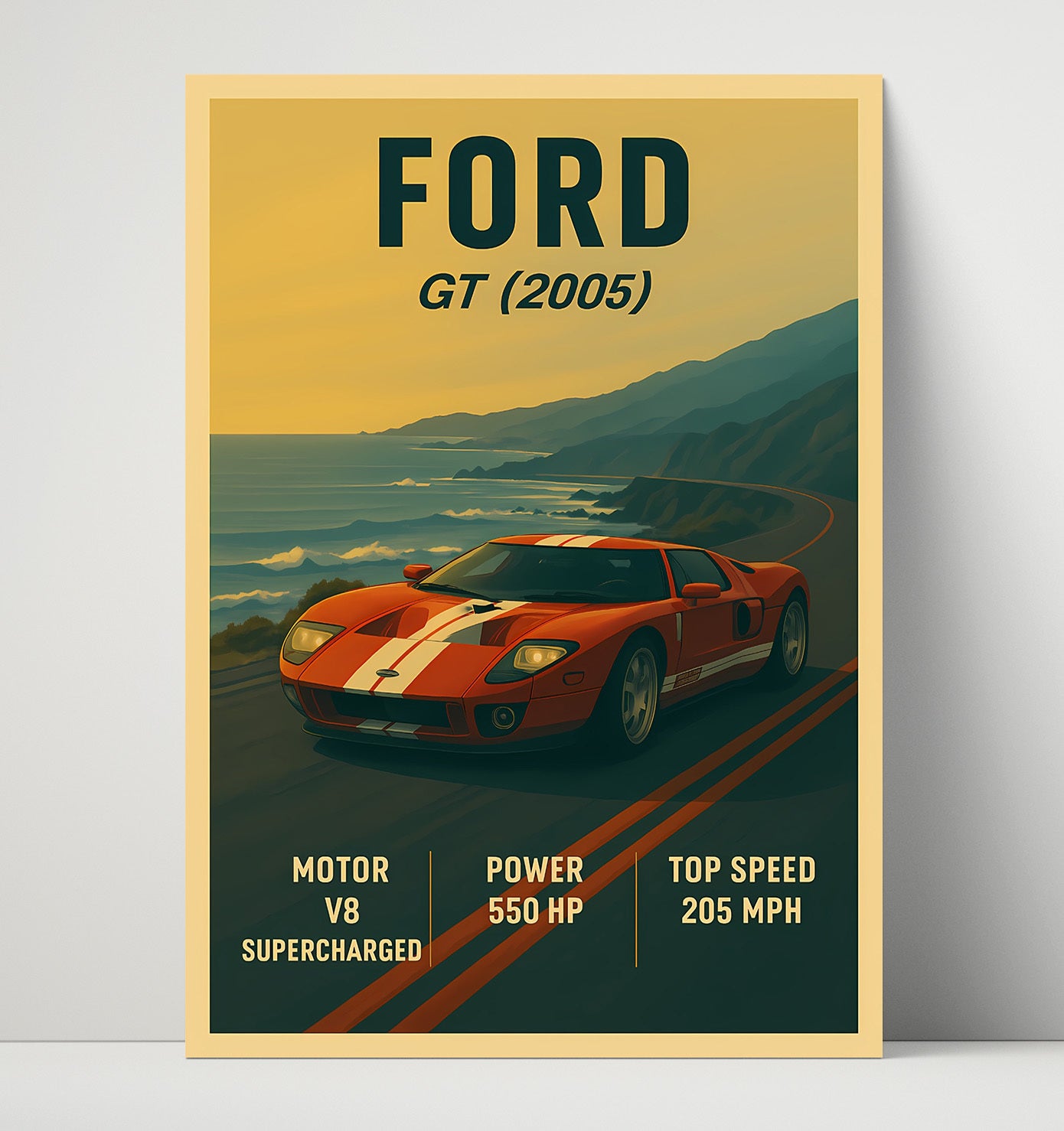 Ford GT 2005 Supercharged V8 Icon Vintage 16x20 Unframed Print automotive wall art print – Automotive Wall Art decor