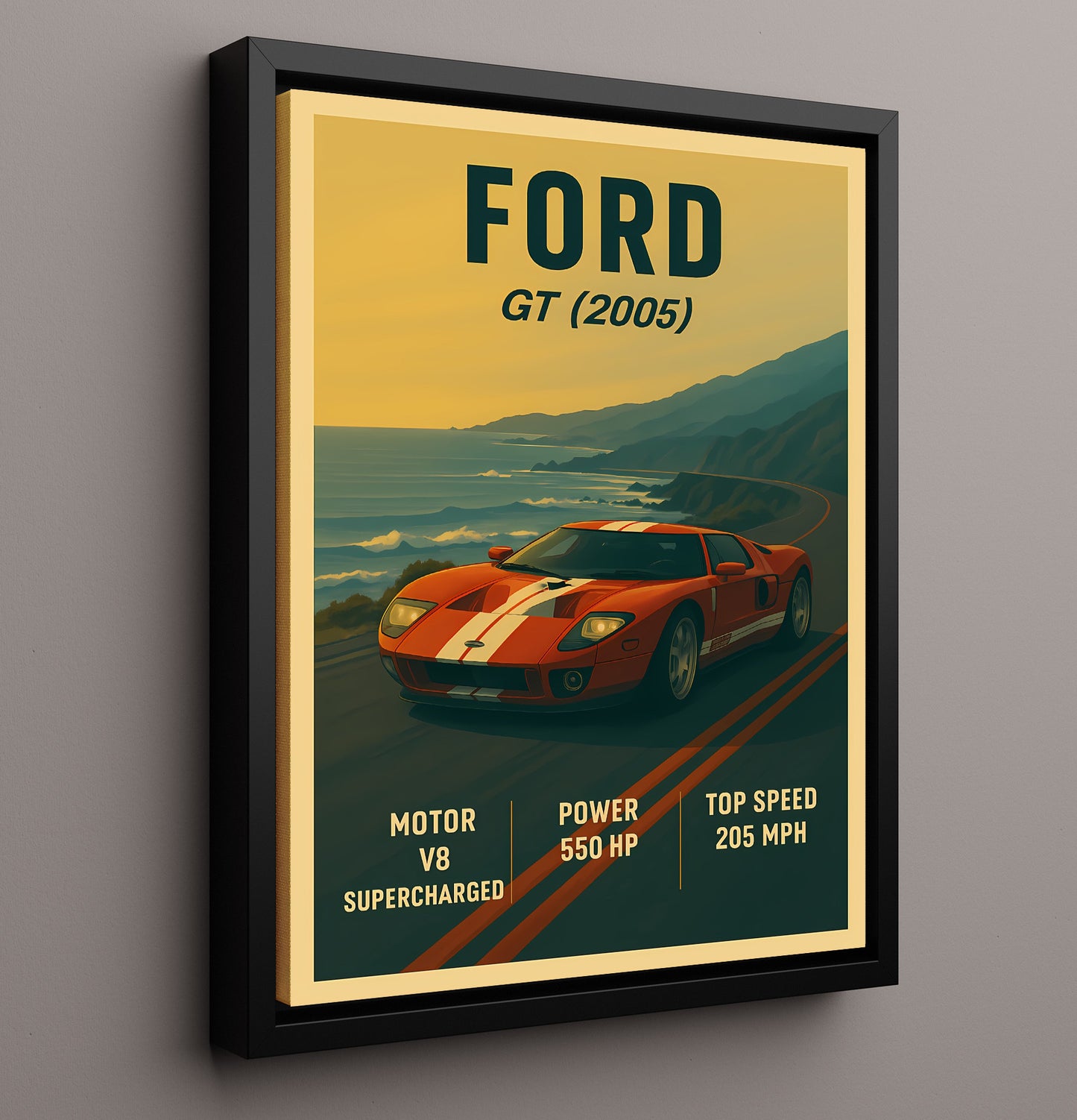 Ford GT 2005 Supercharged V8 Icon Vintage 16x20 Framed Canvas automotive wall art print – Automotive Wall Art decor