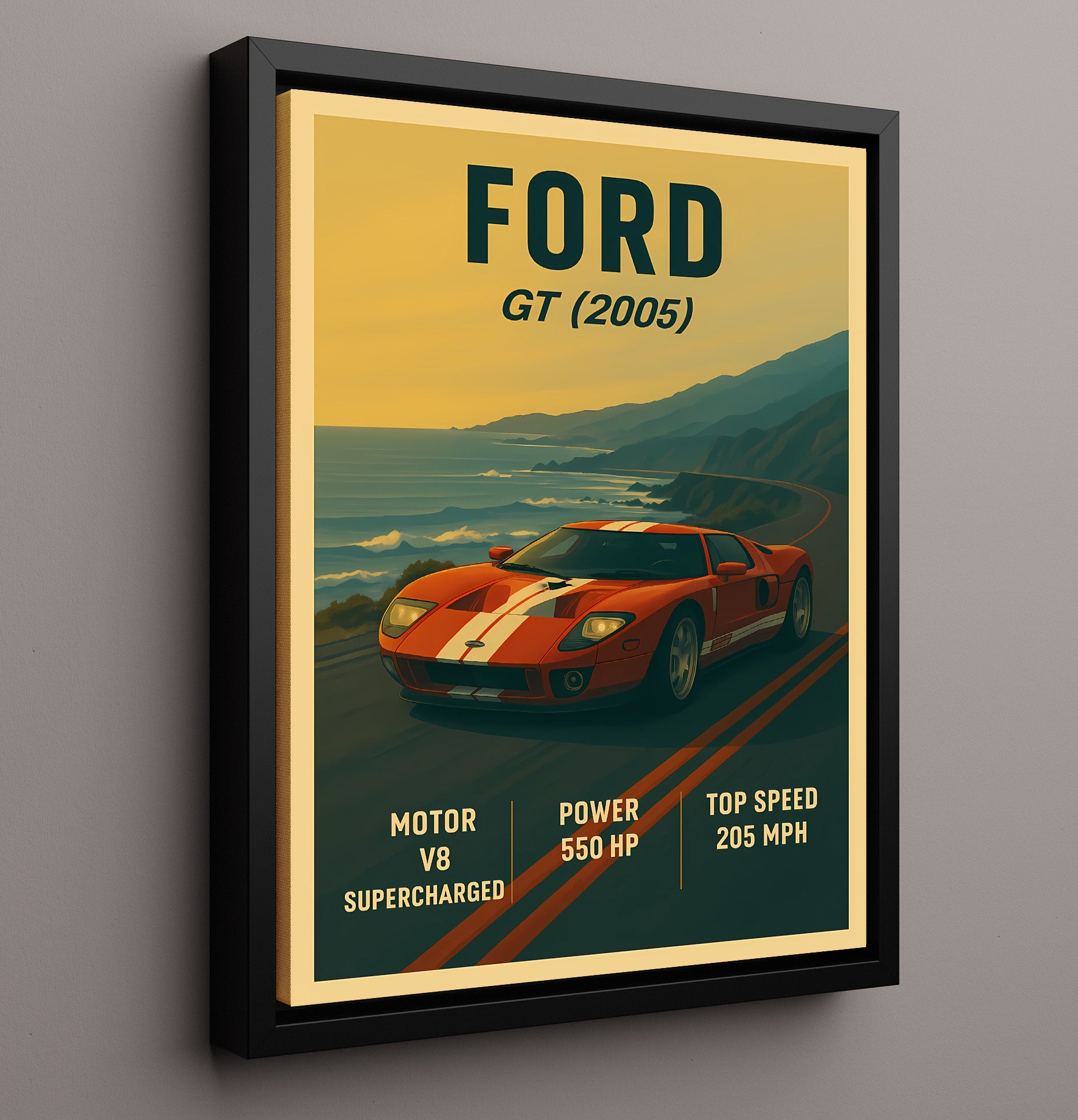 Ford GT 2005 Supercharged V8 Icon Vintage 16x20 Framed Canvas automotive wall art print – Automotive Wall Art decor