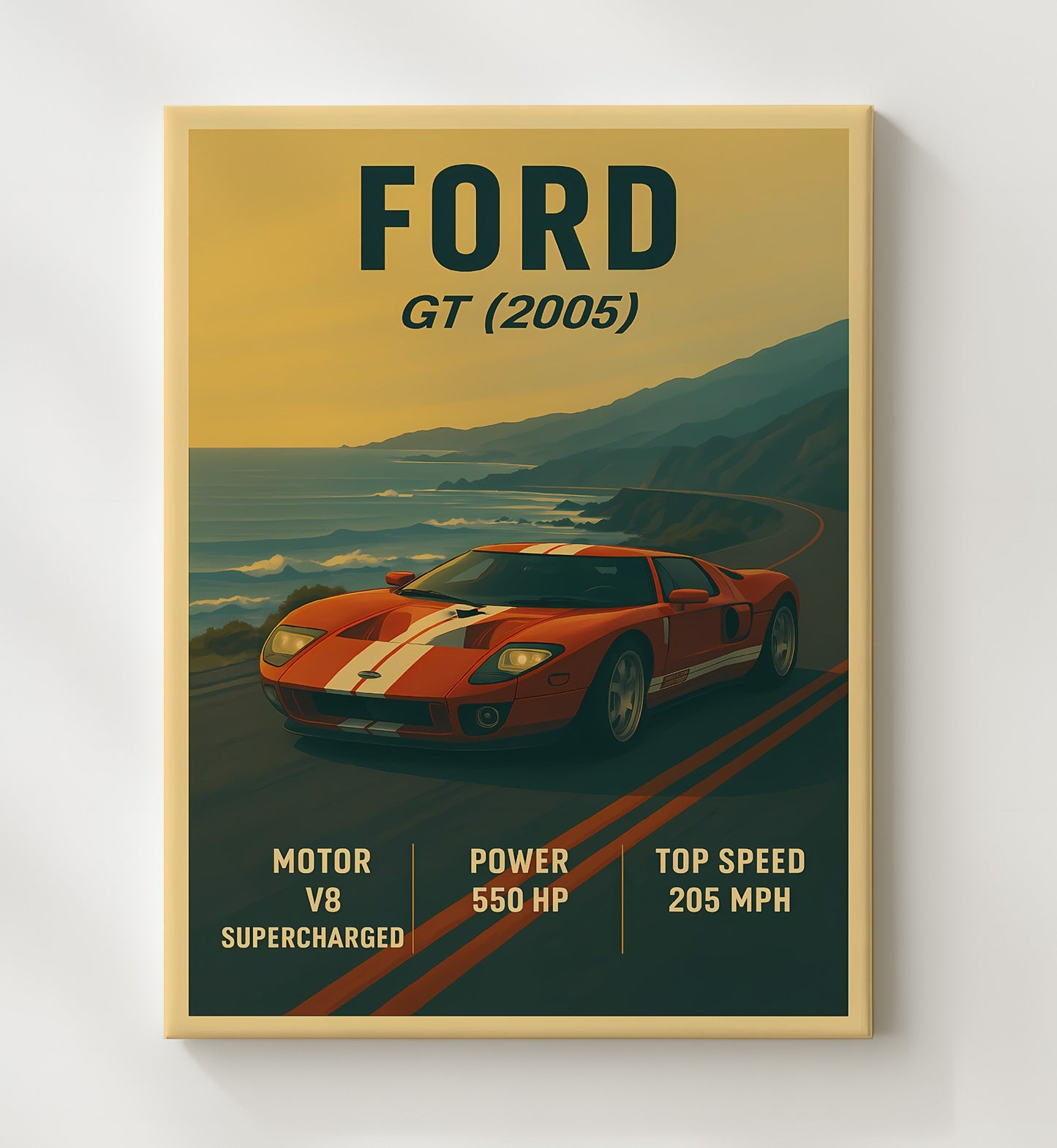 Ford GT 2005 Supercharged V8 Icon Vintage 20x24 Canvas automotive wall art print – Automotive Wall Art decor