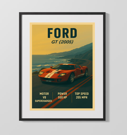 Ford GT 2005 Supercharged V8 Icon Vintage Wall Art 16x20 Gallery Framed Artwork wall art print – automotive decor
