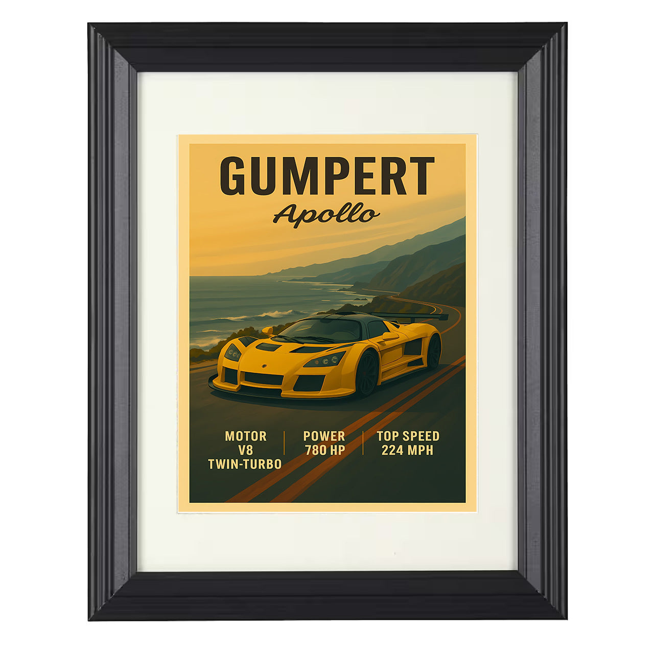Gumpert Apollo - Raw Track Hypercar 8x10 black framed car print