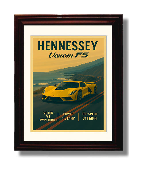 Hennessey Venom F5 1800HP Hypercar Vintage 8x10 Beveled Frame automotive wall art print – Automotive Wall Art decor