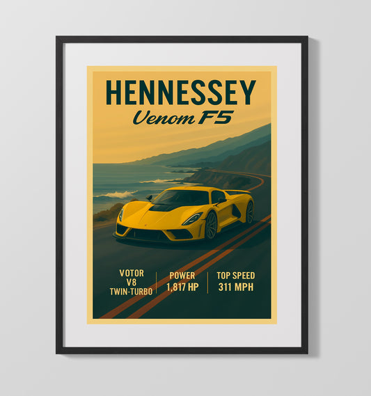 Hennessey Venom F5 1800HP Hypercar Vintage Wall Art 16x20 Gallery Framed Artwork wall art print – automotive decor