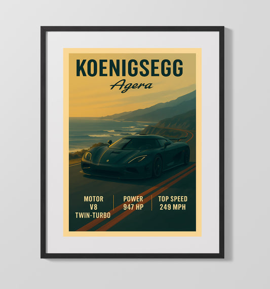 Koenigsegg Agera Twin Turbo V8 Hypercar Vintage Wall Art 16x20 Gallery Framed Artwork wall art print – automotive decor