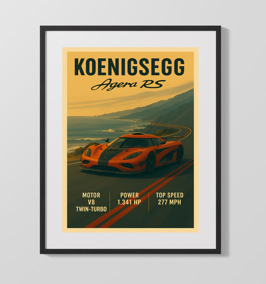 Koenigsegg Agera RS Record Breaking Hypercar Vintage Wall Art 16x20 Gallery Framed Artwork wall art print – automotive decor