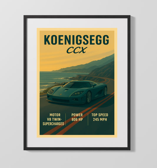 Koenigsegg CCX Twin Supercharged V8 Vintage Wall Art 16x20 Gallery Framed Artwork wall art print – automotive decor
