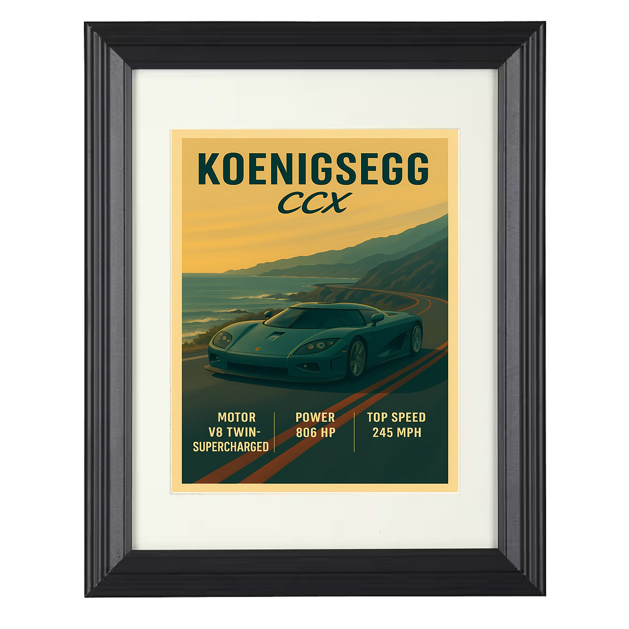 Koenigsegg CCX - Twin Supercharged V8 8x10 black framed car print