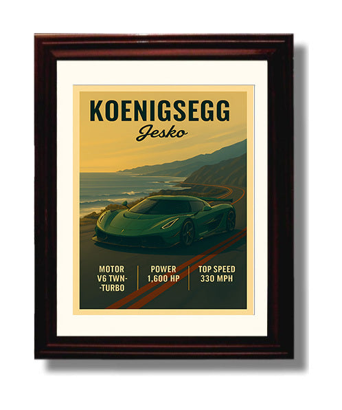 Koenigsegg Jesko 1600HP Hypercar Vintage 8x10 Beveled Frame automotive wall art print – Automotive Wall Art decor