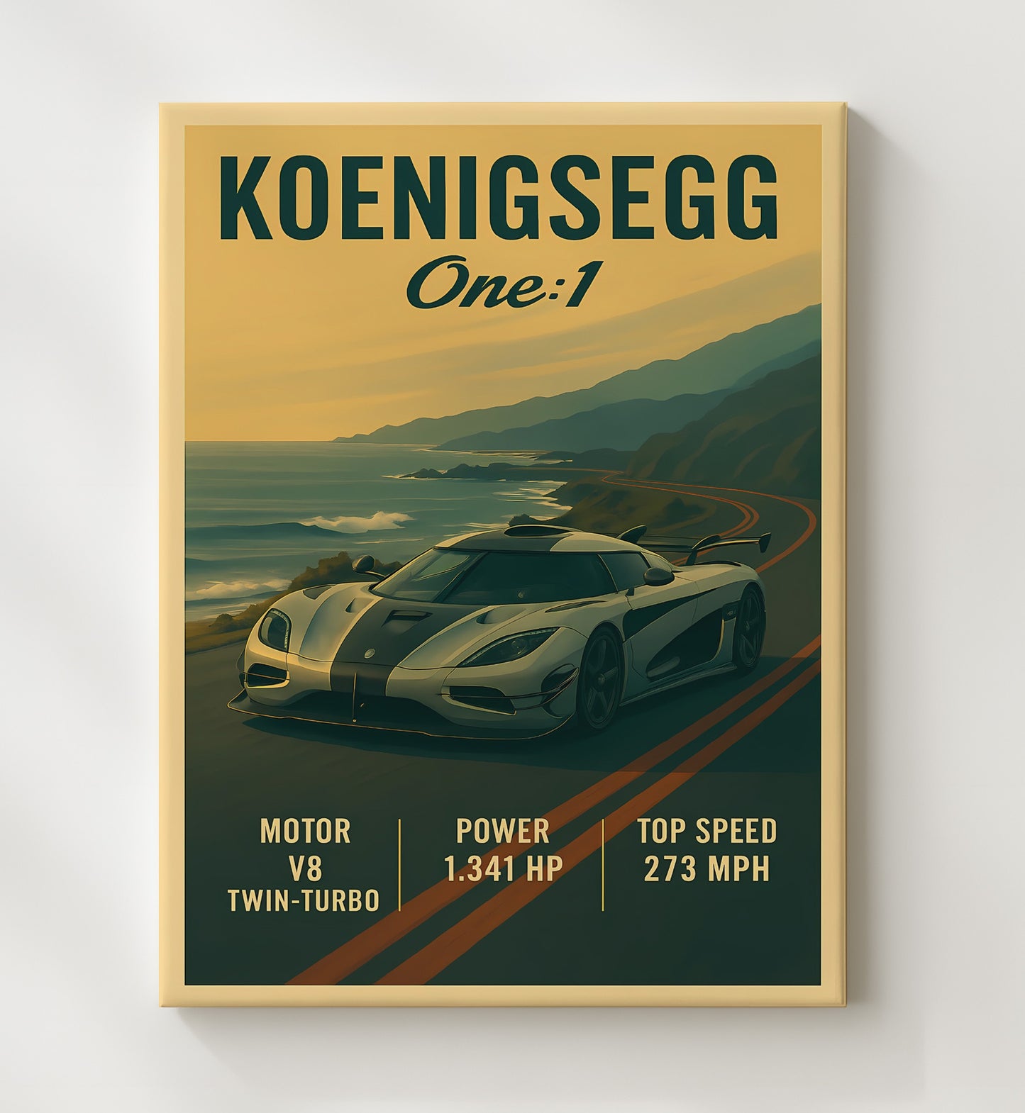 Koenigsegg One 1 Megacar Legend Vintage 20x24 Canvas automotive wall art print – Automotive Wall Art decor
