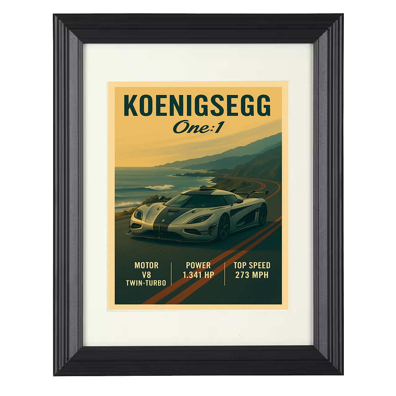 Koenigsegg One-1 - Megacar Legend 8x10 black framed car print