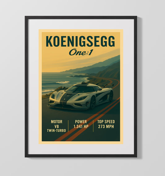 Koenigsegg One 1 Megacar Legend Vintage Wall Art 16x20 Gallery Framed Artwork wall art print – automotive decor