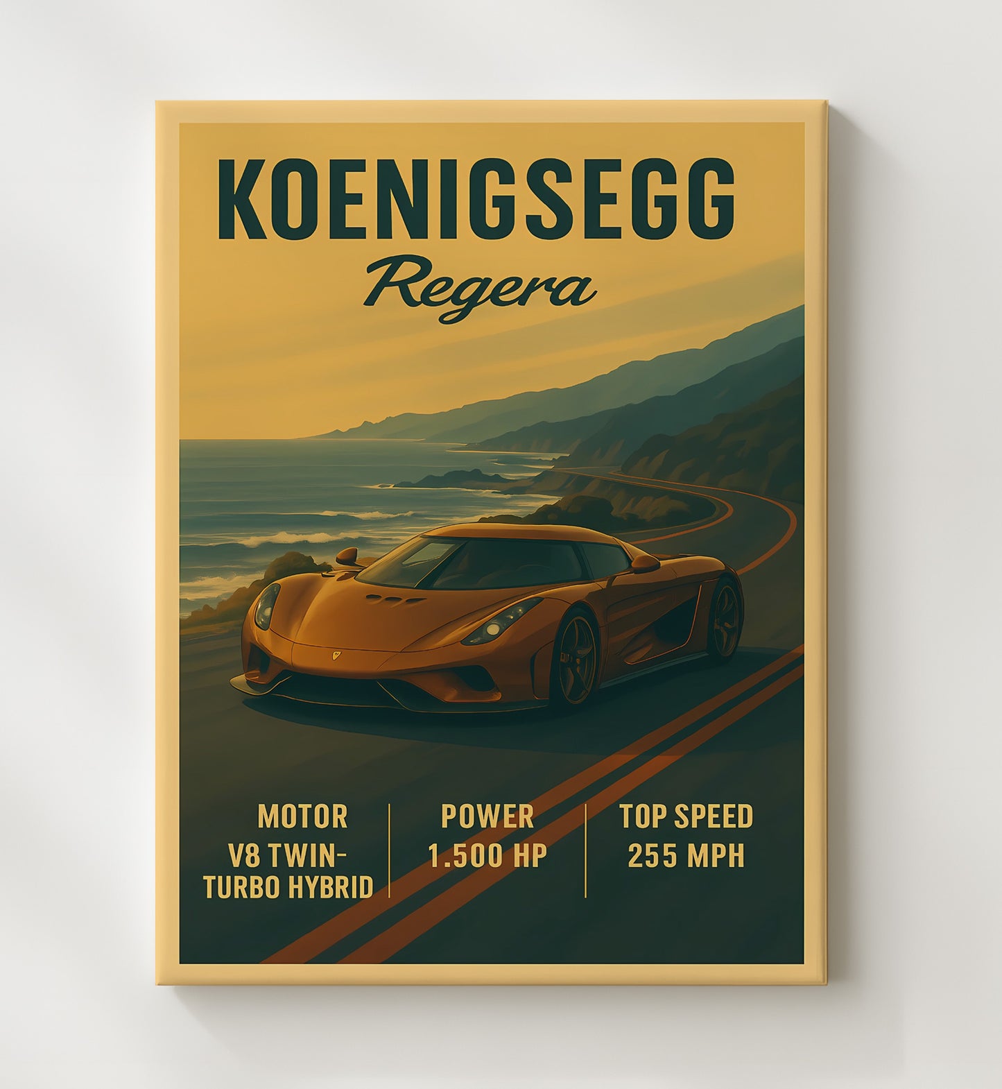 Koenigsegg Regera Hybrid Hypercar Vintage 20x24 Canvas automotive wall art print – Automotive Wall Art decor