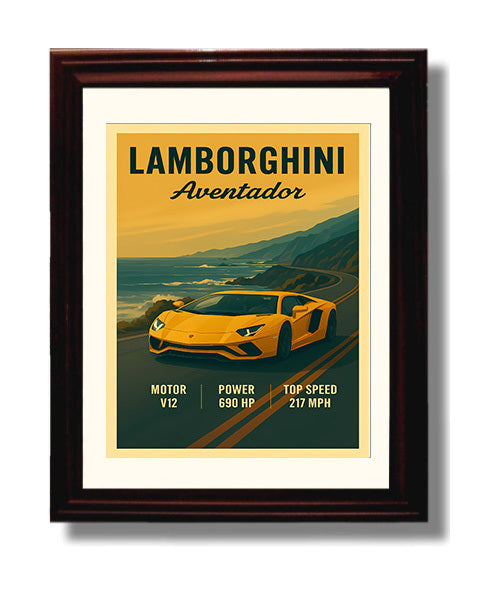 Lamborghini Aventador Y Shape LED V12 Design Vintage 8x10 Beveled Frame automotive wall art print – Automotive Wall Art decor