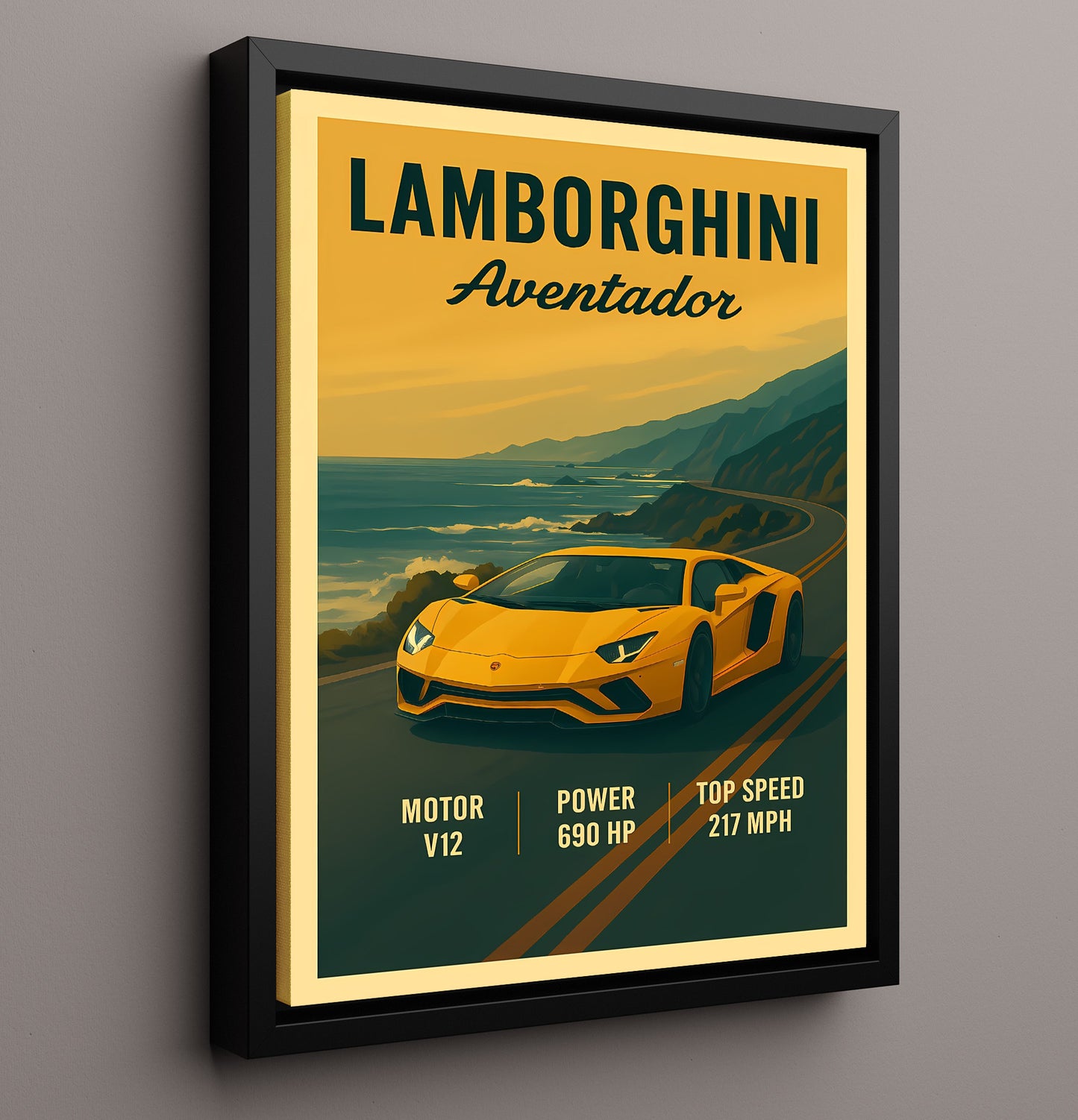 Lamborghini Aventador Y Shape LED V12 Design Vintage 16x20 Framed Canvas automotive wall art print – Automotive Wall Art decor