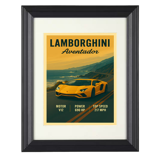 Lamborghini Aventador - Y-Shape LED V12 Design 8x10 black framed car print
