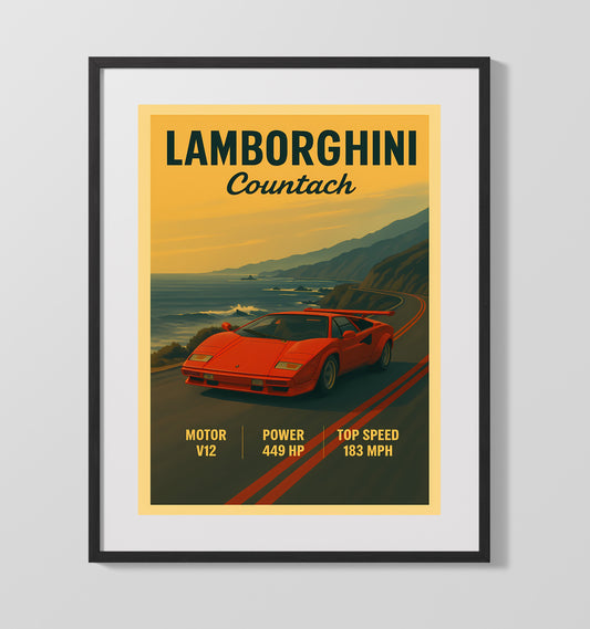 Lamborghini Countach Iconic Wedge Scissor Doors Vintage Wall Art 16x20 Gallery Framed Artwork wall art print – automotive decor