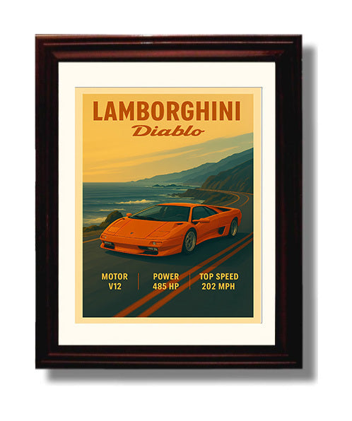 Lamborghini Diablo Pop Up Headlight Wedge Vintage 8x10 Beveled Frame automotive wall art print – Automotive Wall Art decor