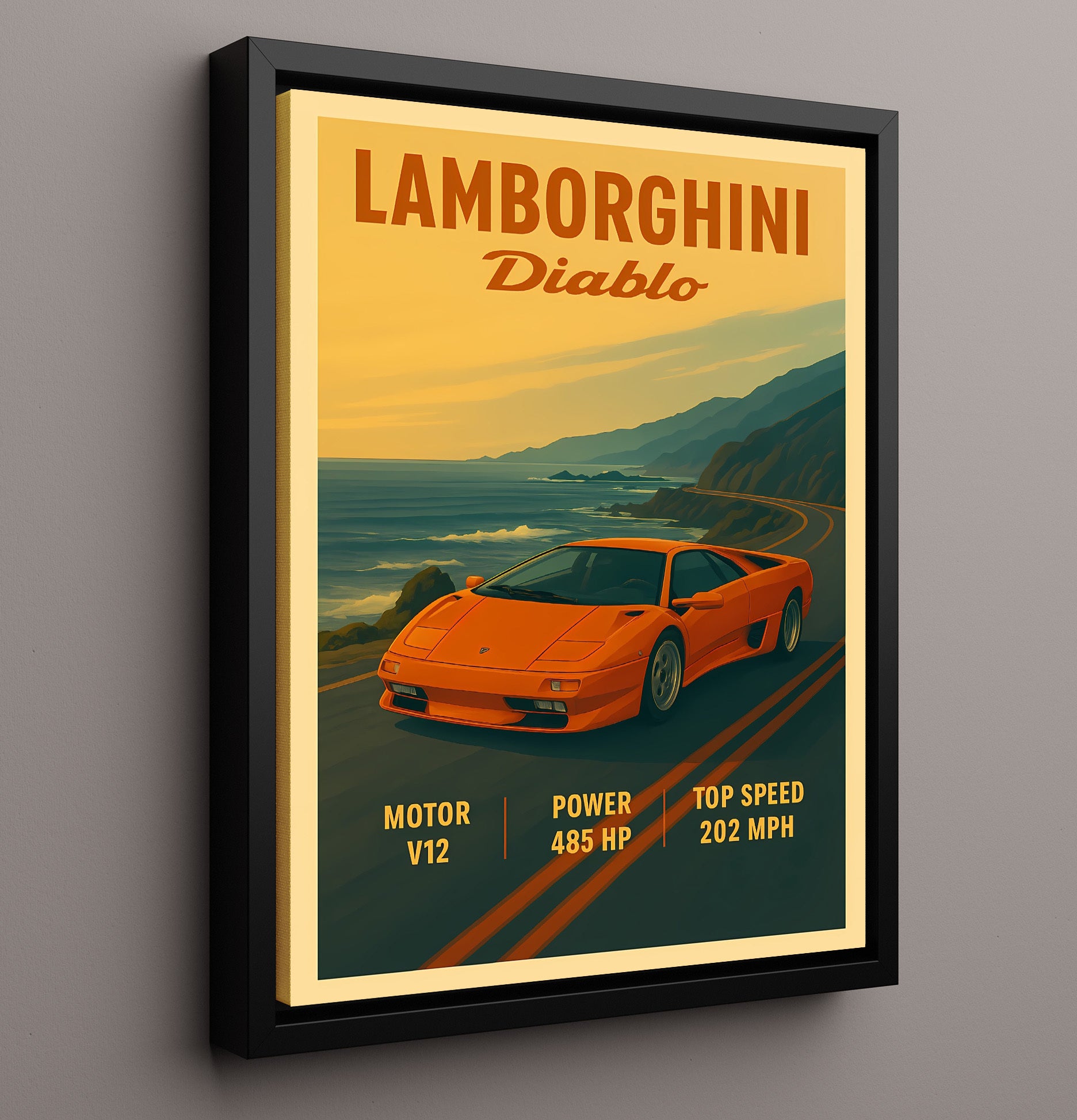 Lamborghini Diablo Pop Up Headlight Wedge Vintage 16x20 Framed Canvas automotive wall art print – Automotive Wall Art decor