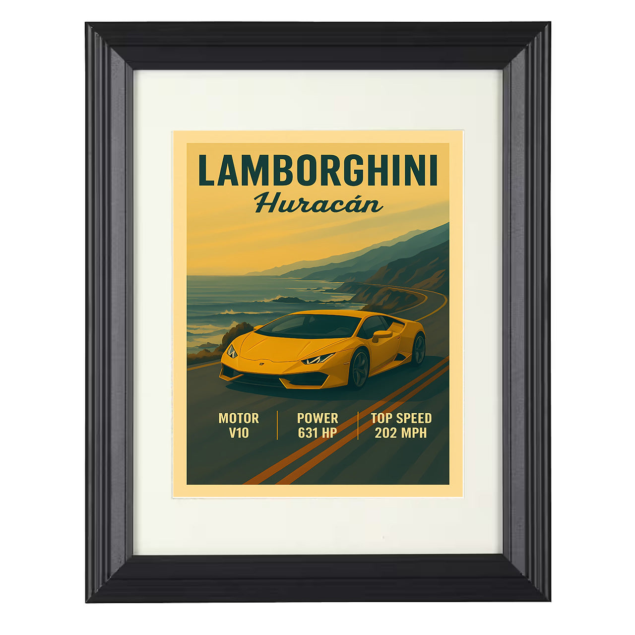 Lamborghini Huracan - Sharp LED Angular Nose 8x10 black framed car print