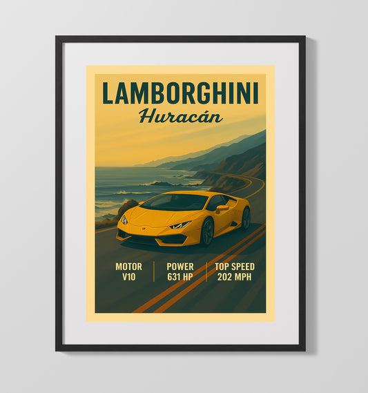 Lamborghini Huracan Sharp LED Angular Nose Vintage Wall Art 16x20 Gallery Framed Artwork wall art print – automotive decor