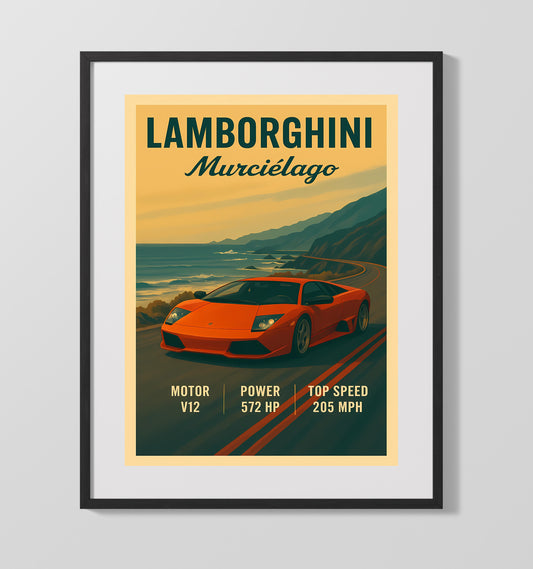 Lamborghini Murcielago Scissor Door V12 Coupe Vintage Wall Art 16x20 Gallery Framed Artwork wall art print – automotive decor