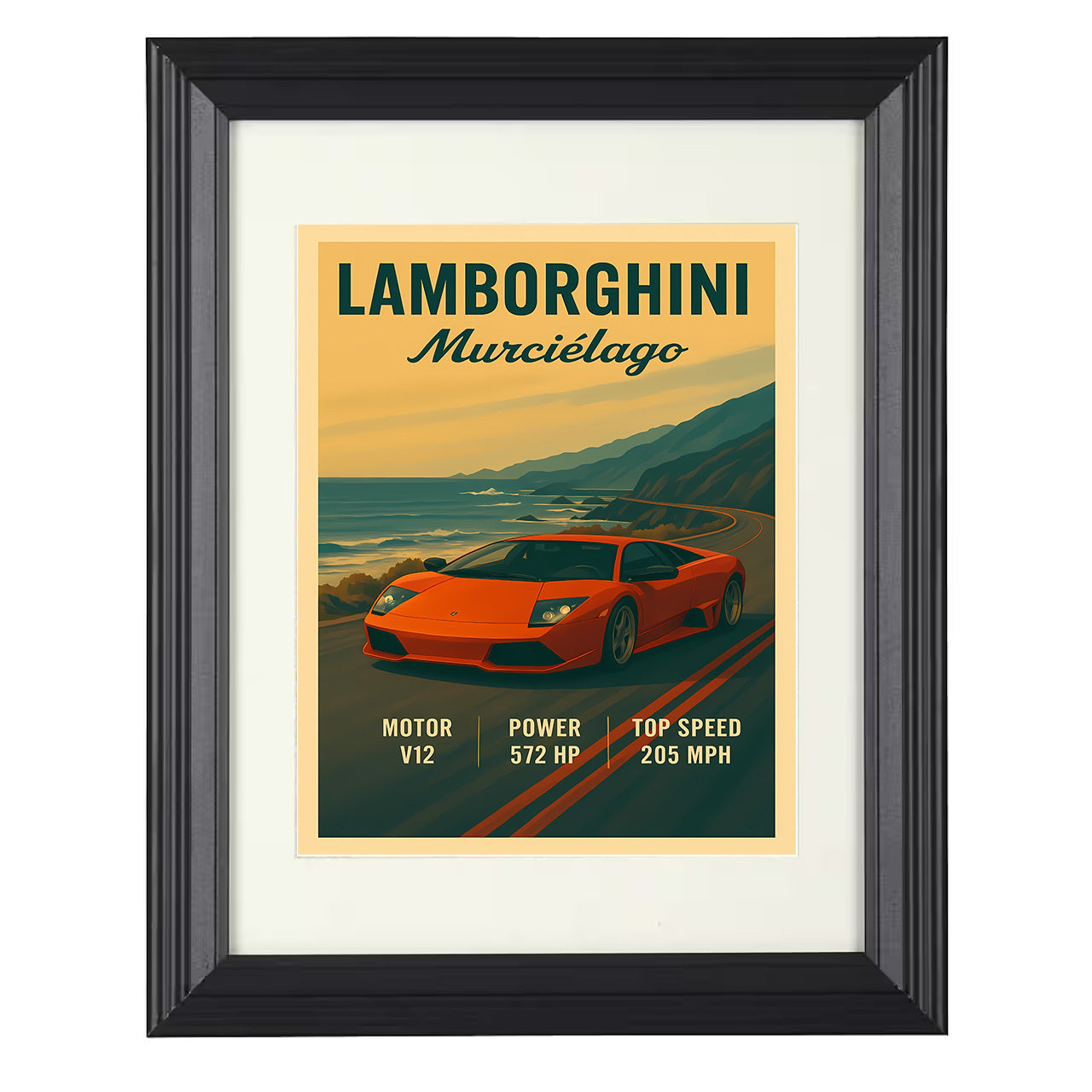 Lamborghini Murcielago - Scissor Door V12 Coupe 8x10 black framed car print