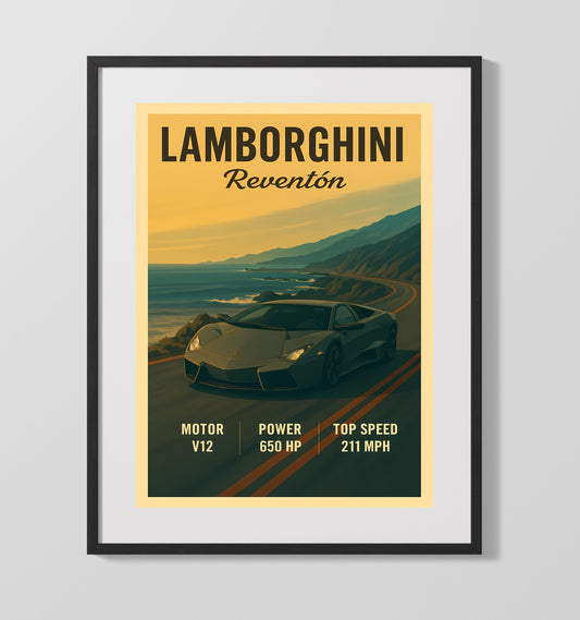 Lamborghini Reventon Stealth Fighter Angular Design Vintage Wall Art 16x20 Gallery Framed Artwork wall art print – automotive decor
