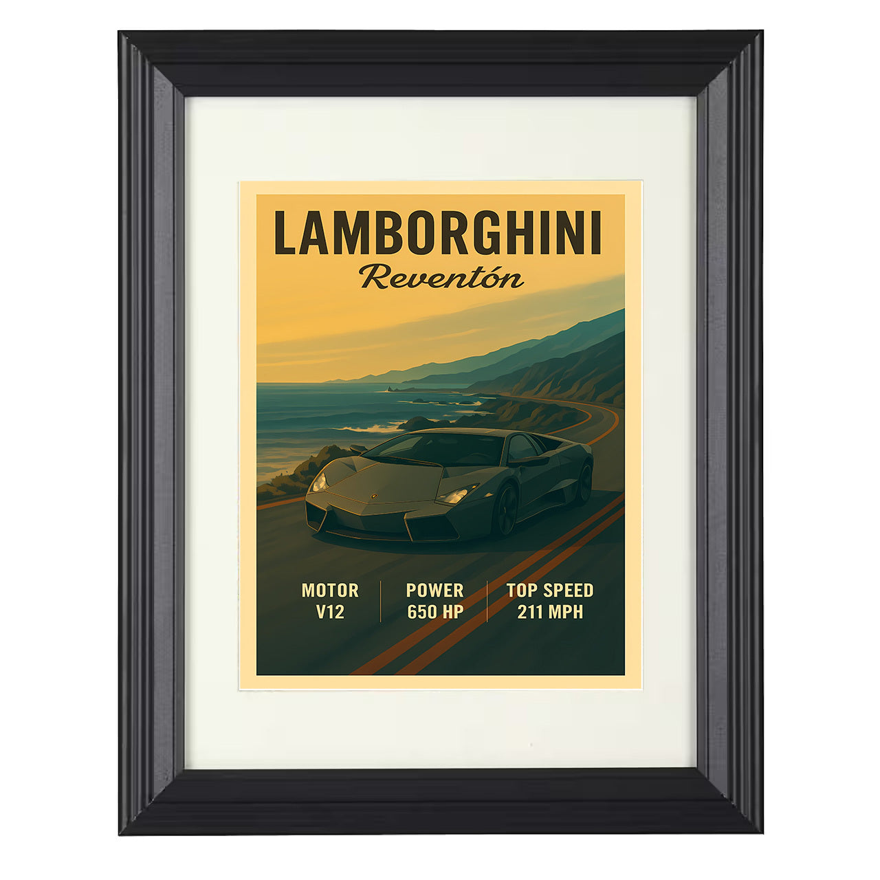 Lamborghini Reventon - Stealth Fighter Angular Design 8x10 black framed car print