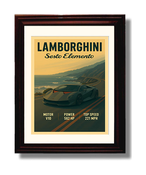 Lamborghini Sesto Elemento Carbon Fiber Track Weapon Vintage 8x10 Beveled Frame automotive wall art print – Automotive Wall Art decor