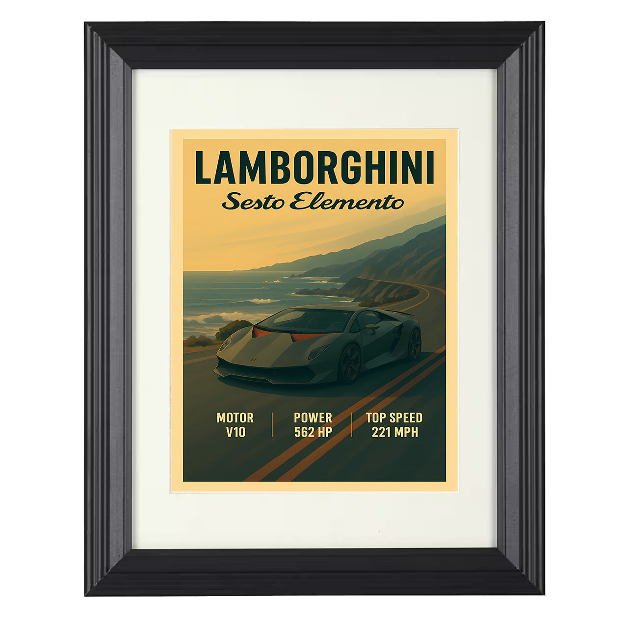 Lamborghini Sesto Elemento - Carbon Fiber Track Weapon 8x10 black framed car print