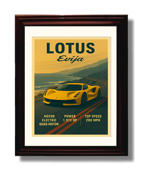 Lotus Evija Electric Hypercar Vintage 8x10 Beveled Frame automotive wall art print – Automotive Wall Art decor
