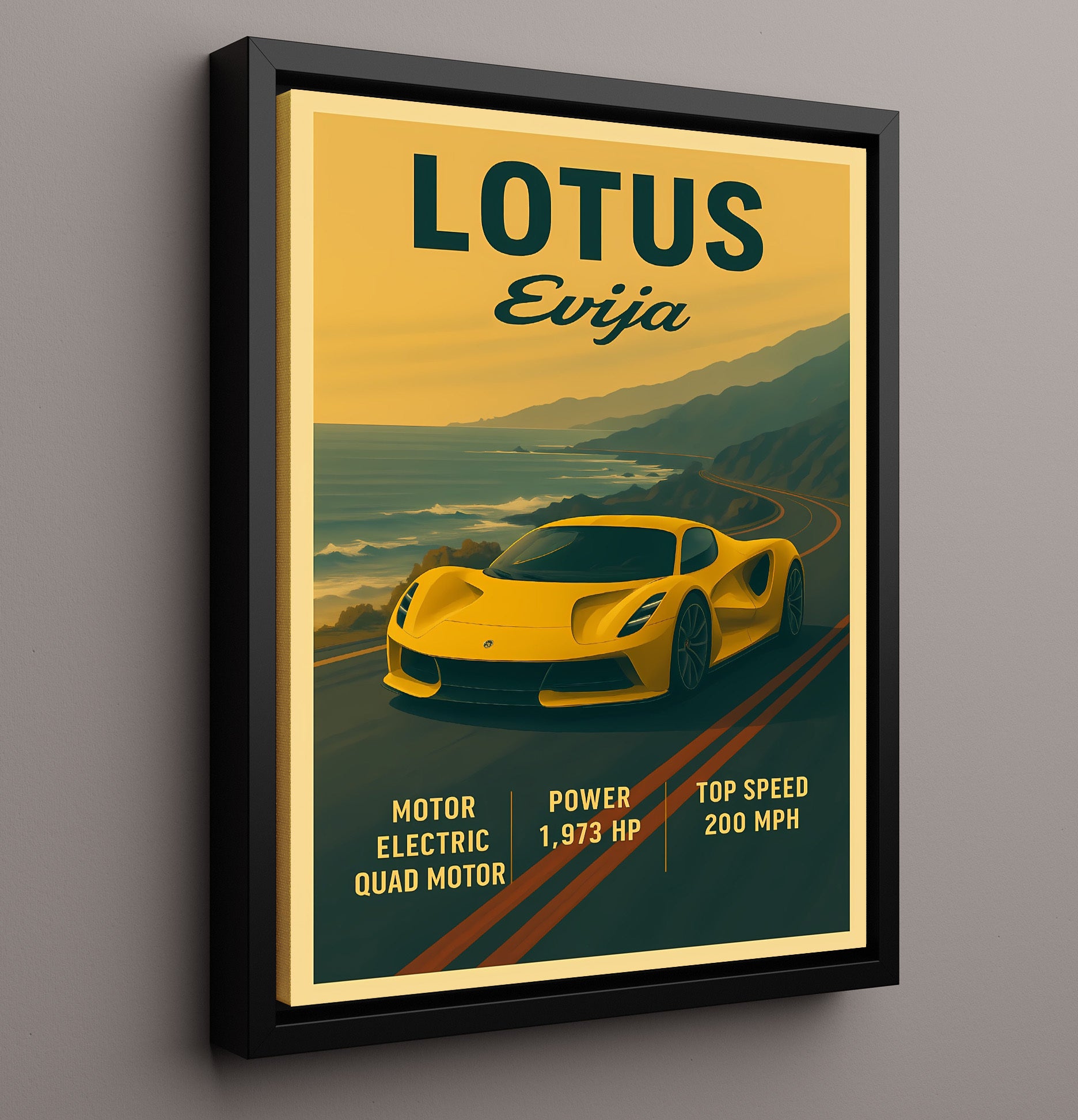Lotus Evija Electric Hypercar Vintage 16x20 Framed Canvas automotive wall art print – Automotive Wall Art decor
