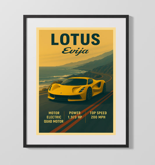Lotus Evija Electric Hypercar Vintage Wall Art 16x20 Gallery Framed Artwork wall art print – automotive decor