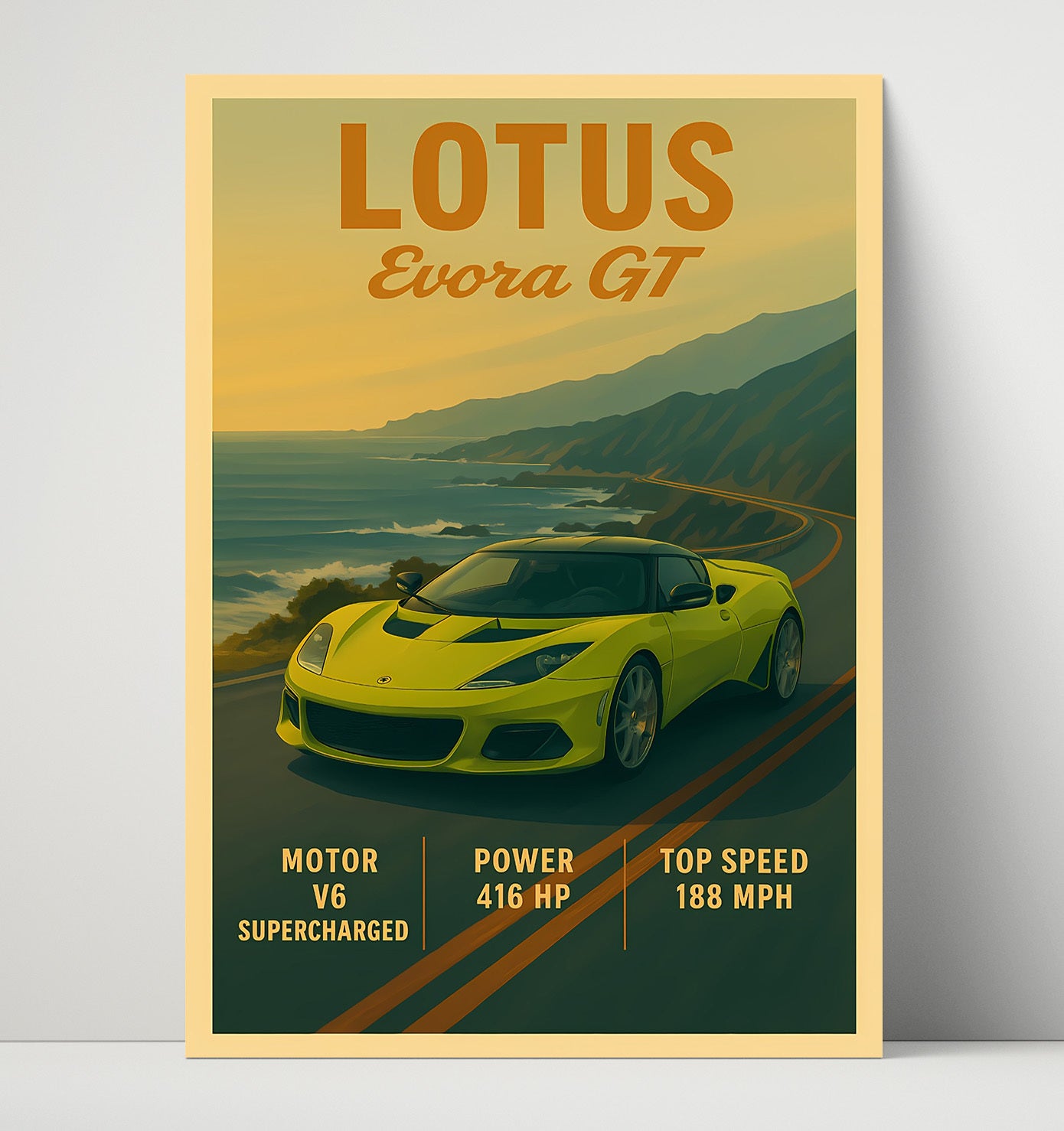 Lotus Evora GT Lightweight Supercharged Vintage 16x20 Unframed Print automotive wall art print – Automotive Wall Art decor