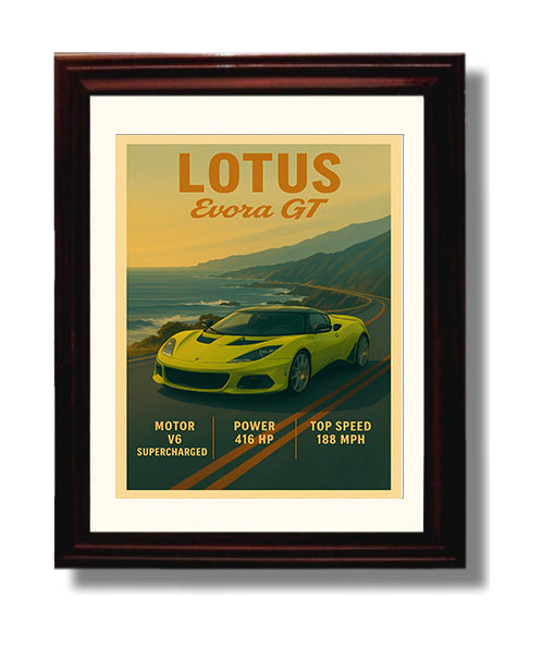 Lotus Evora GT Lightweight Supercharged Vintage 8x10 Beveled Frame automotive wall art print – Automotive Wall Art decor
