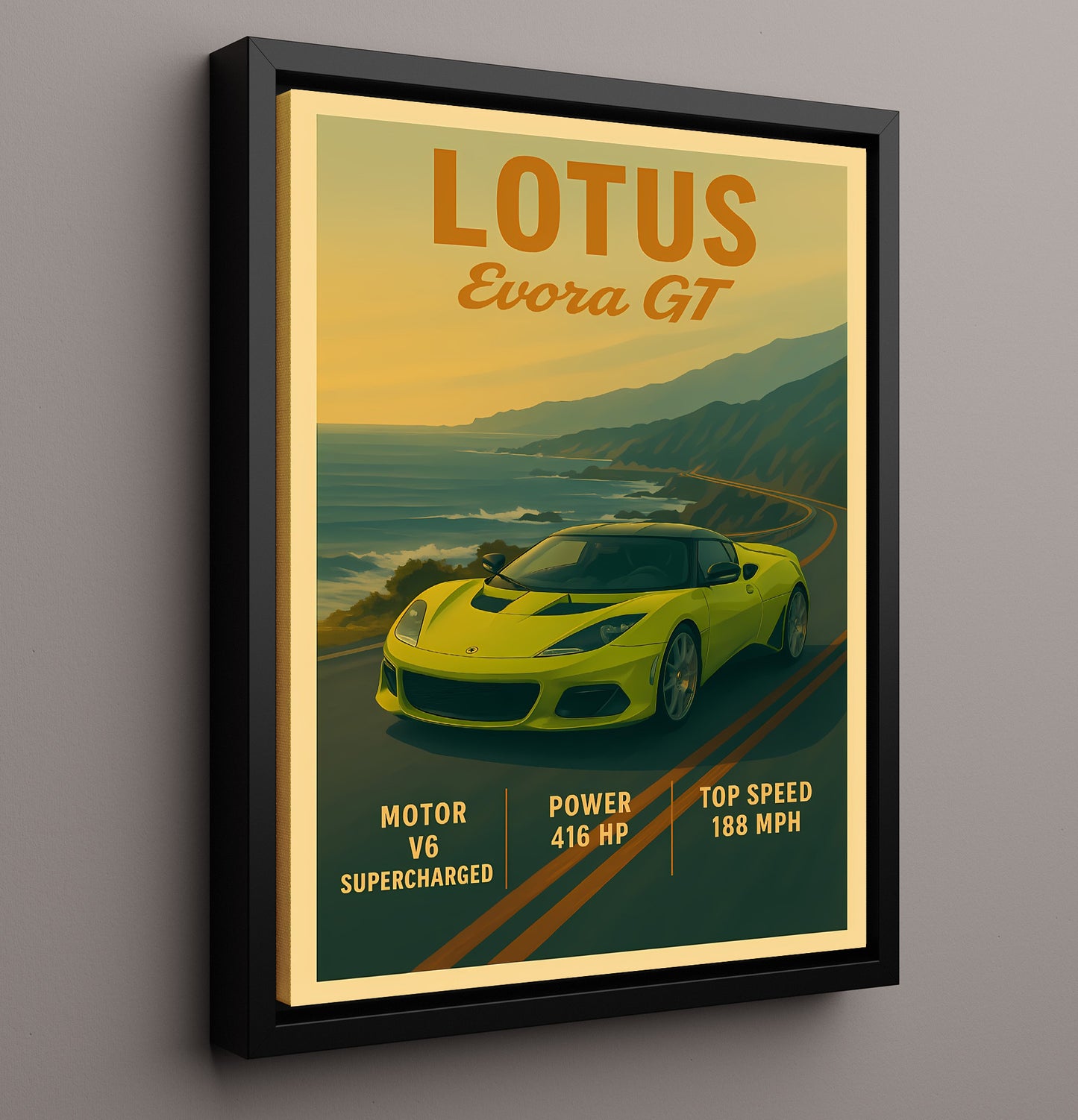 Lotus Evora GT Lightweight Supercharged Vintage 16x20 Framed Canvas automotive wall art print – Automotive Wall Art decor