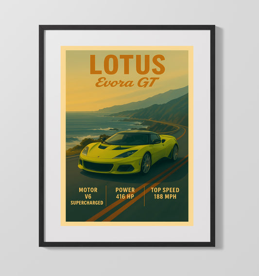 Lotus Evora GT Lightweight Supercharged Vintage Wall Art 16x20 Gallery Framed Artwork wall art print – automotive decor